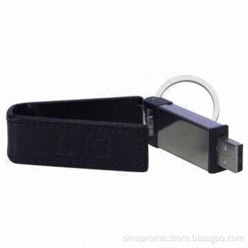 Promotional Leather USB Flash Drive with 32GB Capacity, OEM Services Provided